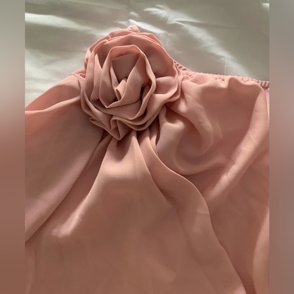 SHEIN Women’s Pink Asymmetrical Top w/Rose Detail, Off-The-Shoulder; Size L - Picture 4 of 6